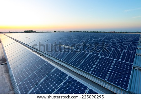 Power plant using renewable solar energy with sun Royalty-Free Stock Photo #225090295
