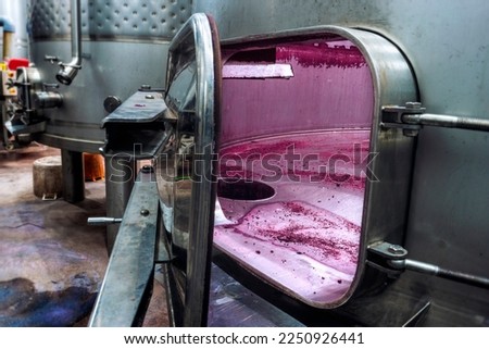 Wine fermentation tank. Remains of wine fermentation inside the tank. Royalty-Free Stock Photo #2250926441