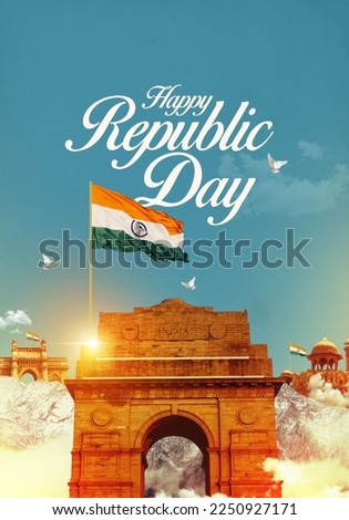 Indian flying flag with happy republic day background image Royalty-Free Stock Photo #2250927171