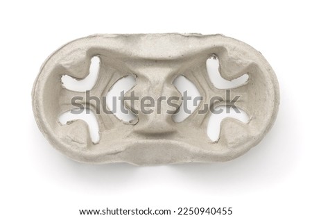 Top view of empty disposable pulp paper two cup holder isolated on white