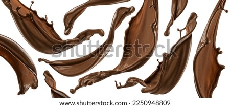 Chocolate splashes isolated on white background Royalty-Free Stock Photo #2250948809