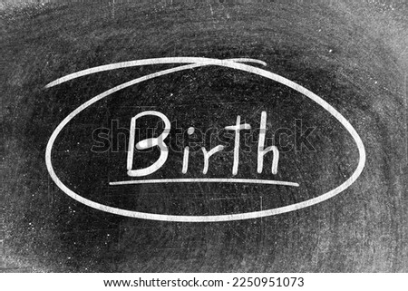 White chalk hand writing in word birth and circle shape on blackboard background