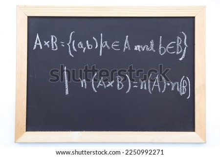Blackboard with hand written Relations and Functions and formulas shapes and figures