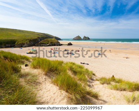 The golden sandy beach at Holywell Bay Cornwall England UK Europe Royalty-Free Stock Photo #225099967