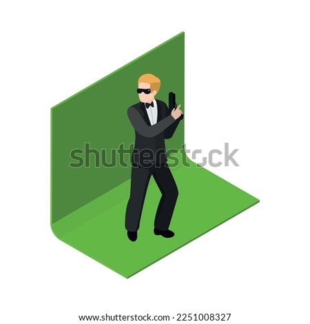 Videographer operator cinematograph people isometric composition with view of filmmaking routine vector illustration