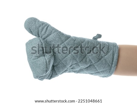 Chef in oven glove on white background, closeup Royalty-Free Stock Photo #2251048661