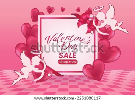 valentine's day sale display website banner pink background and hearts elements