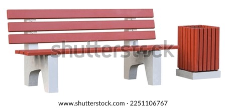 Park Bench and garbage container on white background