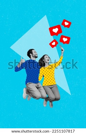 Creative photo 3d collage artwork poster postcard of happy people recording video broadcasting live stream isolated on painting background