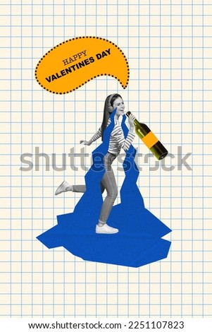 Creative photo 3d collage artwork poster postcard of upset girl celebrate valentine day alone isolated on painting background