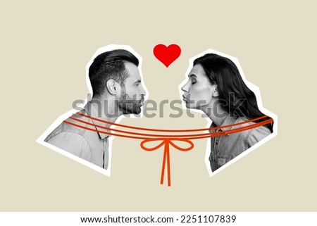 Creative photo 3d collage artwork poster postcard of cute couple love kiss celebrate honeymoon isolated on painting background Royalty-Free Stock Photo #2251107839