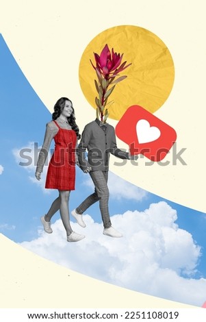 Creative photo 3d collage artwork poster postcard of happy people wife husband go together family life isolated on painting background