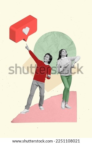 Creative photo 3d collage artwork poster postcard of funky little children good mood cool party isolated on painting background