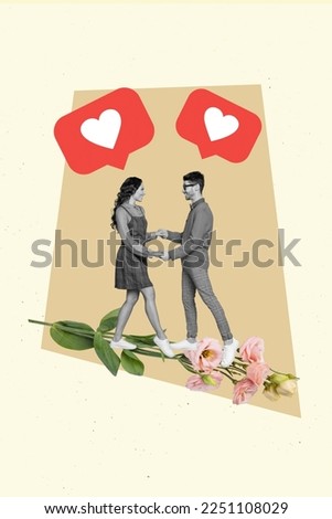 Creative photo 3d collage artwork poster postcard of two happy joyful people have fun together isolated on painting background