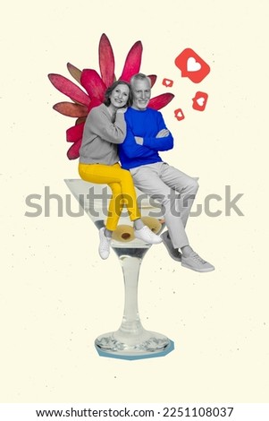 Creative photo 3d collage artwork poster postcard of elderly retired people enjoy time together isolated on painting background