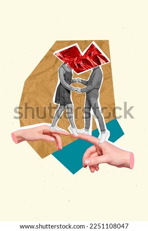 Creative photo 3d collage artwork poster postcard of beautiful couple celebrate anniversary isolated on painting background