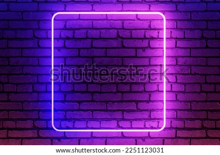 Brick wall with neon style bright light. Cyberpunk vapor synth retro wave background concept. Royalty-Free Stock Photo #2251123031