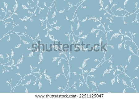 Leaves Pattern. Endless Blue Background. Seamless. Vector illustration