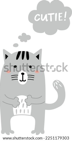 Cutie cat character. Baby shower card animal mascot