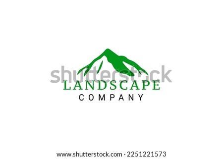 Minimalist Landscape Hills, Mountain Peaks River Creek Simple Logo Design Vector