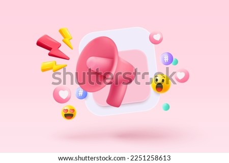 3d megaphone speaker for announce romantic valentine composition. Valentine's Day decorative 3d objects, heart and love emoji sound icon. 3d speakerphone alert icon vector render illustration Royalty-Free Stock Photo #2251258613