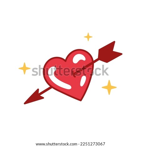 Heart with arrow icon doodle style. Vector illustration for Valentines day. Vintage tattoo. Fall in love concept. Hand drawn clip art.