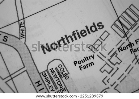 Northfields  village, Hampshire, United Kingdom atlas map town name - black and white