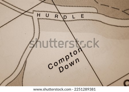 Compton Down, Hampshire, United Kingdom atlas map town name - sepia