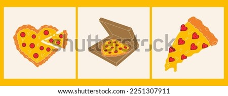Set of three  Pizza in the form of a heart. Valentine's Day concept