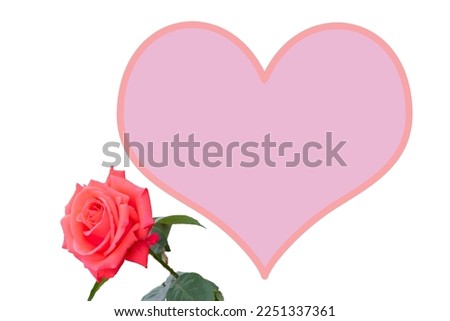 Color composition for Valentine's Day. Symbolic image of a big heart with a red rose. Place for text.