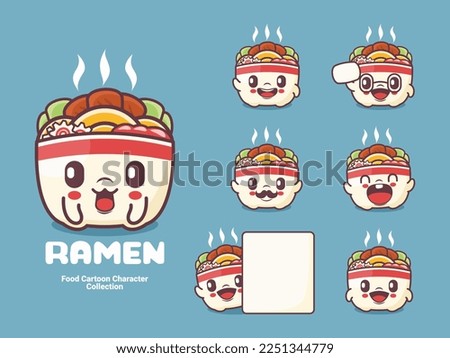 ramen cartoon. japanese food vector illustration with different expressions