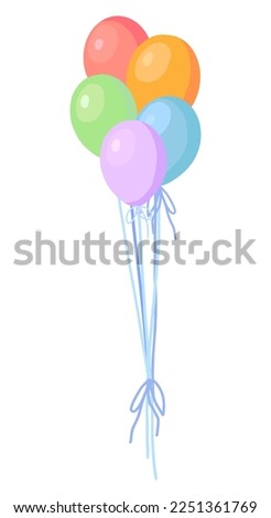 Bunch of balloons cartoon vector illustration. Celebration party holidays decor cliparts isolated on white background..
