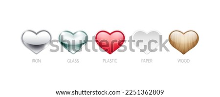 Set of Hearts from Various Materials. Clipart for Valentines Day and DIY projects.