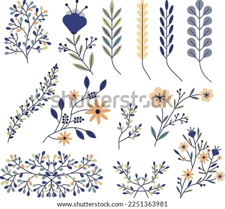 Plants icons floral leaf sketch colorful flat classic