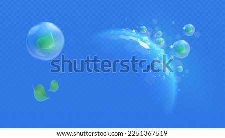 Light effect air flow fresh and mint bubbles. Shield dome with menthol leaf bubbles. Bubble force field for fresheners, cleaners, giving menthol flavor. Vector illustration Royalty-Free Stock Photo #2251367519