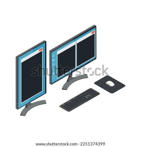 Gaming development gamers game industry composition with isometric images of electronic devices vector illustration
