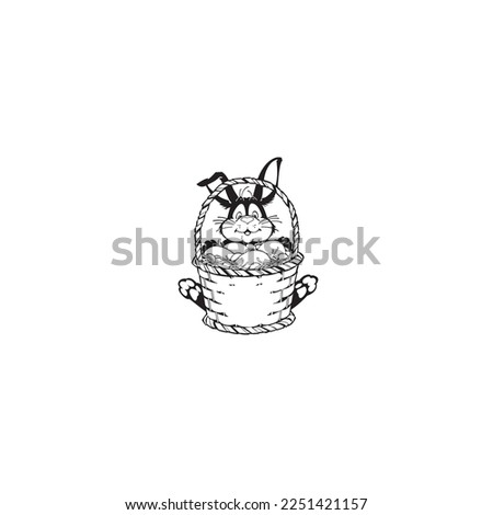 Easter bunny with a basket of eggs. Vector illustration in flat style.