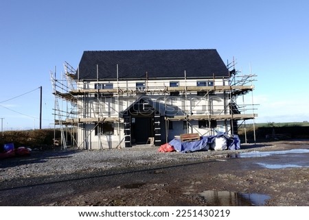 16th January 2023- A new energy efficiency detached house being built on a farm near Laugharne, Carmarthenshire, Wales, UK.