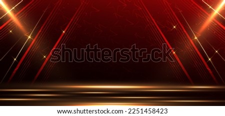 Elegant golden scene diagonal glowing with lighting effect sparkle on red background. Template premium award design. Vector illustration