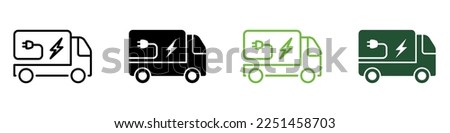 Vehicle Transport with Eco Green Electricity Power Line and Silhouette Icon Color Set. Electric Van Pictogram. Ecology Energy Truck Symbol Collection on White Background. Isolated Vector Illustration. Royalty-Free Stock Photo #2251458703