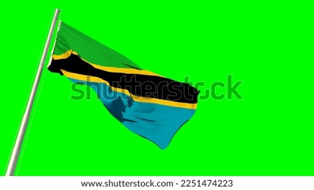Waving glorious flag of Tanzania on green screen, isolated - object 3D illustration