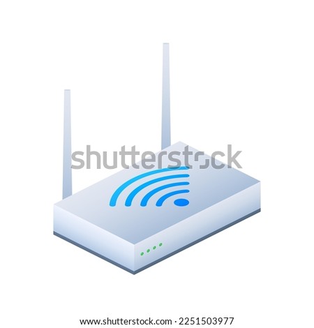 Network Router 3D WiFi Router. Internet service wireless router. Vector stock illustration. Royalty-Free Stock Photo #2251503977