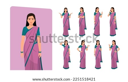 Indian Woman Wearing Saree, Character Different poses and emotions Royalty-Free Stock Photo #2251518421