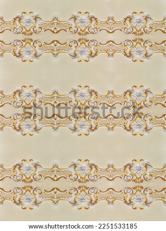Golden decorative kaleidoscope mosaic baroque ornament pattern of original decoration from  historical building in Bratislava. Geometric design for fabric, textile print, wrapping paper, cover.