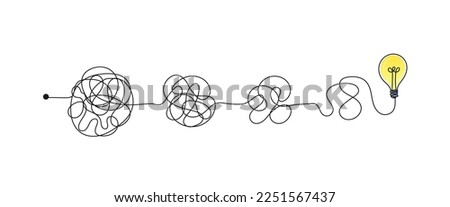 Complex messy connected lines as concept of chaos solving. Process of problem simplifying in mind. Vector illustration of confusion to clarity step by step, business solution idea searching Royalty-Free Stock Photo #2251567437