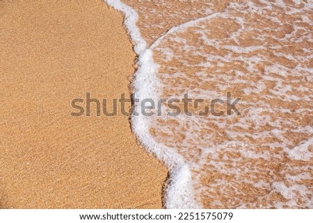 Soft wave of the sea on the sandy beach. Sea wave and gold sand.