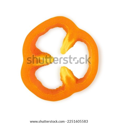 Slice of orange Bell pepper isolated on a white background. Clip art image for package design. BIO vegetables,