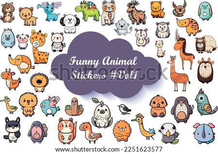 Funny animal collection in sticker style. Set of stickers with baby animals