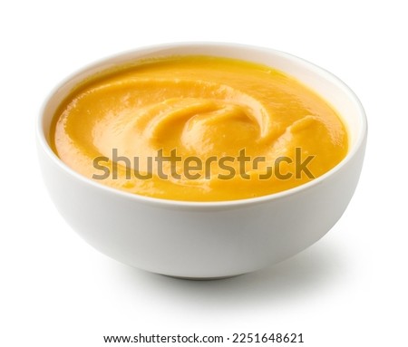 bowl of vegetable puree isolated on white background Royalty-Free Stock Photo #2251648621
