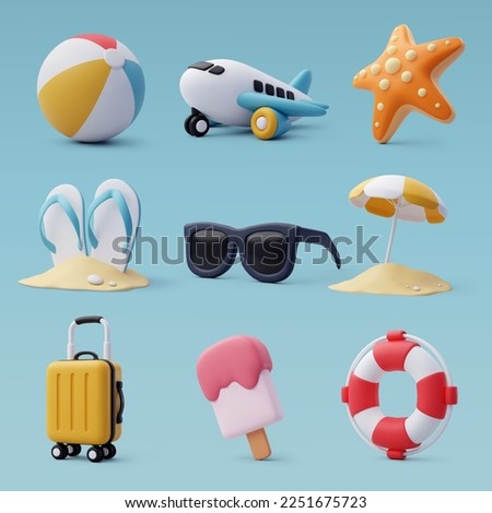 3d vector set of beach and sea, Summer Journey, Time to Travel Concept. Eps 10 Vector. Royalty-Free Stock Photo #2251675723